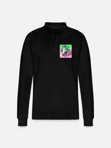horse - Stanley/Stella Organic Unisex Long-Sleeved Polo Shirt Prepster - black