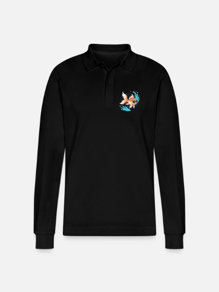 Retro Golden Fish Glasses - Stanley/Stella Organic Unisex Long-Sleeved Polo Shirt Prepster - black