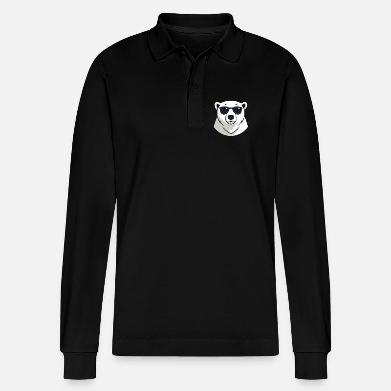 Eisbär mit dunkler Brille - Stanley/Stella Unisex Bio-Langarm-Poloshirt Prepster - Schwarz