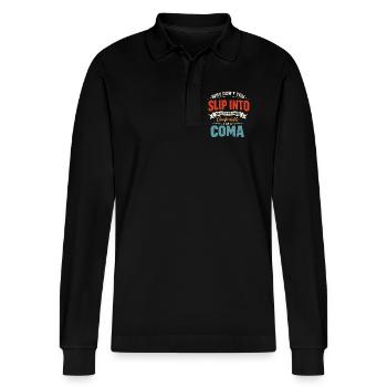 Sarcastic Black Humor Slip Into A Coma - Stanley/Stella Organic Unisex Long-Sleeved Polo Shirt Prepster - black - Front - Anna (173cm) & Nico (186cm)