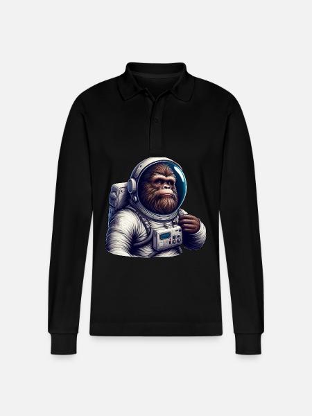 Gorilla astronaut in space - Stanley/Stella Organic Unisex Long-Sleeved Polo Shirt Prepster - black