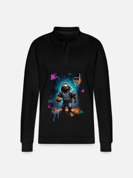 Sloth Basketball Basketball Player - Stanley/Stella Organic Unisex Long-Sleeved Polo Shirt Prepster - black