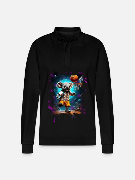 Basketball Koala - Stanley/Stella Organic Unisex Long-Sleeved Polo Shirt Prepster - black
