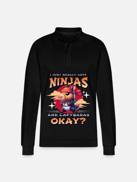 Capybara Ninja - Stanley/Stella Organic Unisex Long-Sleeved Polo Shirt Prepster - black