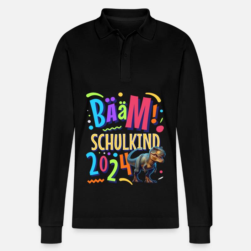 Bääm Schulkind 2024 T Rex - Stanley/Stella Unisex Bio-Langarm-Poloshirt Prepster - Schwarz