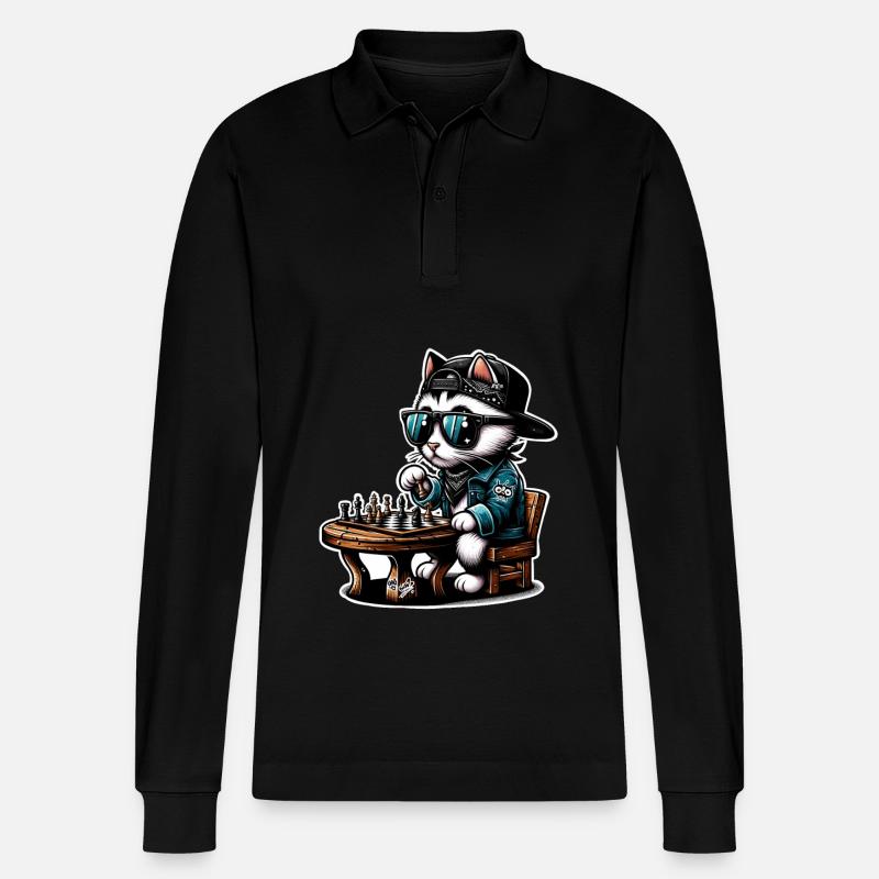 Schach Katze - Stanley/Stella Unisex Bio-Langarm-Poloshirt Prepster - Schwarz