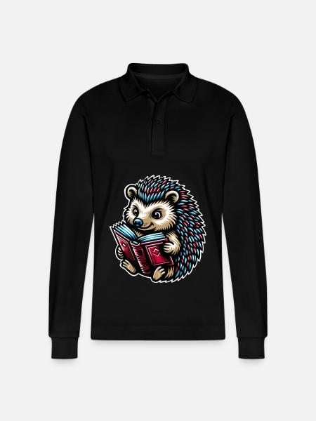 Hedgehogs Reading Books Book - Stanley/Stella Organic Unisex Long-Sleeved Polo Shirt Prepster - black