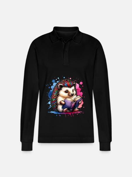 Hedgehogs Reading Books Book - Stanley/Stella Organic Unisex Long-Sleeved Polo Shirt Prepster - black