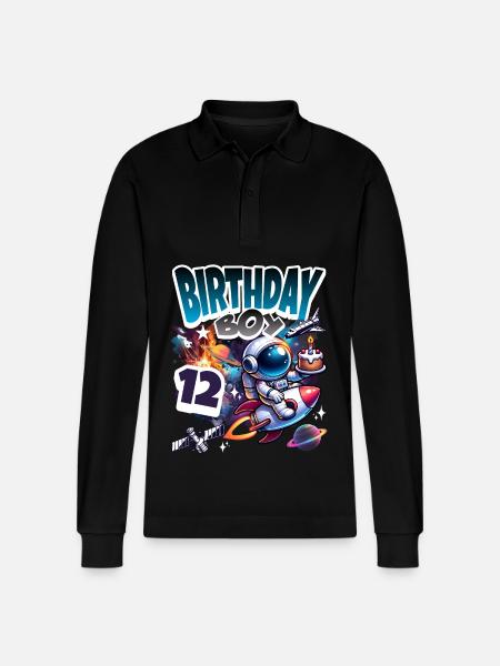 Astronaut 12th Birthday Space - Stanley/Stella Organic Unisex Long-Sleeved Polo Shirt Prepster - black