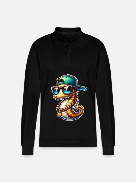 Seepferd Seepferdchen - Stanley/Stella Unisex Bio-Langarm-Poloshirt Prepster - Schwarz