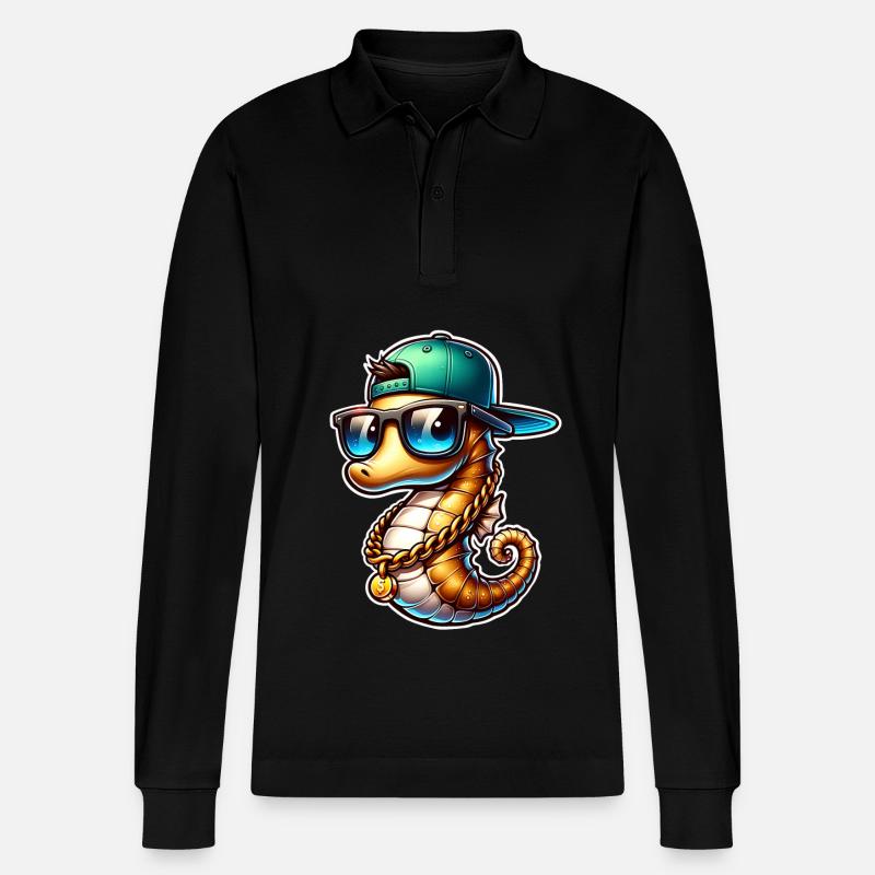 Seepferd Seepferdchen - Stanley/Stella Unisex Bio-Langarm-Poloshirt Prepster - Schwarz