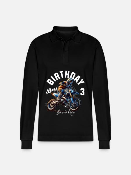 Motocross 3rd Birthday - Stanley/Stella Organic Unisex Long-Sleeved Polo Shirt Prepster - black