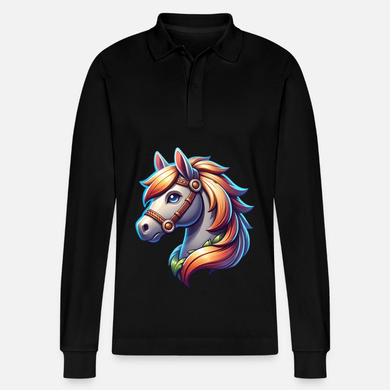 Pferd - Stanley/Stella Unisex Bio-Langarm-Poloshirt Prepster - Schwarz