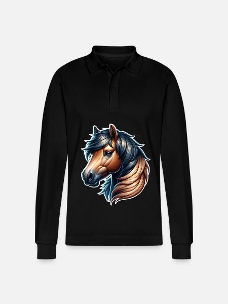 Pferd - Stanley/Stella Unisex Bio-Langarm-Poloshirt Prepster - Schwarz