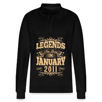 Januar 2011 Geburtstag Legende - Stanley/Stella Unisex Bio-Langarm-Poloshirt Prepster - Schwarz - Vorne - Anna (173cm) & Nico (186cm)
