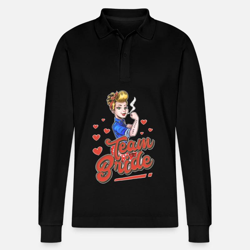 Team Bride - Stanley/Stella Unisex Bio-Langarm-Poloshirt Prepster - Schwarz