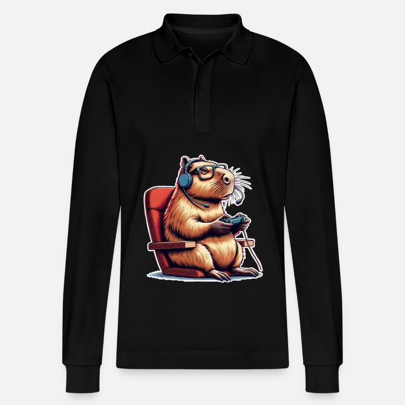 Capybara Nerd du jeu - Polo à manches longues bio PREPSTER Stanley/Stella Unisexe - noir