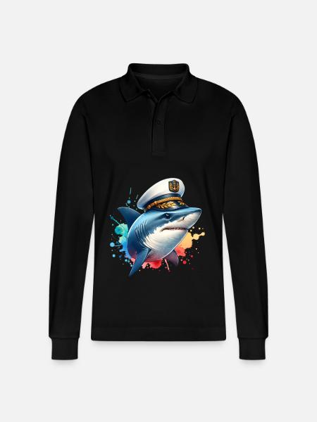 Shark Captain - Stanley/Stella Organic Unisex Long-Sleeved Polo Shirt Prepster - black