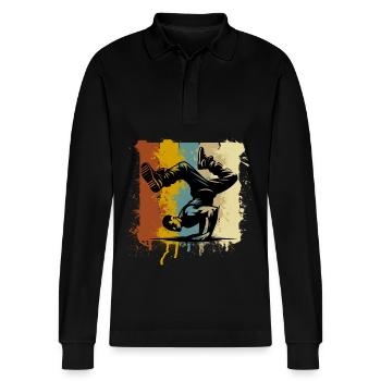 Breakdancing - Stanley/Stella Organic Unisex Long-Sleeved Polo Shirt Prepster - black - Front - Anna (173cm) & Nico (186cm)