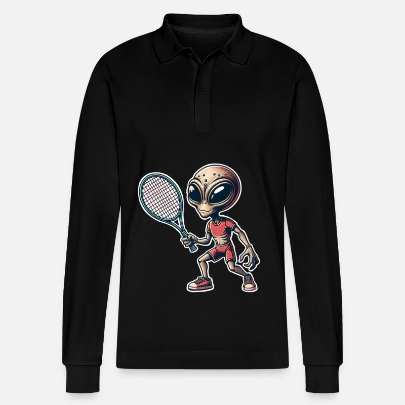 Alien Tennis - Stanley/Stella Unisex Bio-Langarm-Poloshirt Prepster - Schwarz