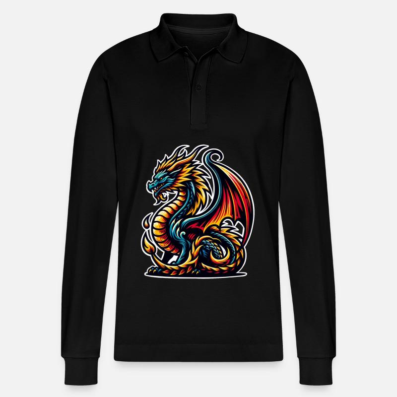 Drache - Stanley/Stella Unisex Bio-Langarm-Poloshirt Prepster - Schwarz