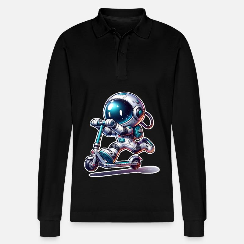 E-Scooter E-Roller Astronaut Scooter - Stanley/Stella Organic Unisex Long-Sleeved Polo Shirt Prepster - black