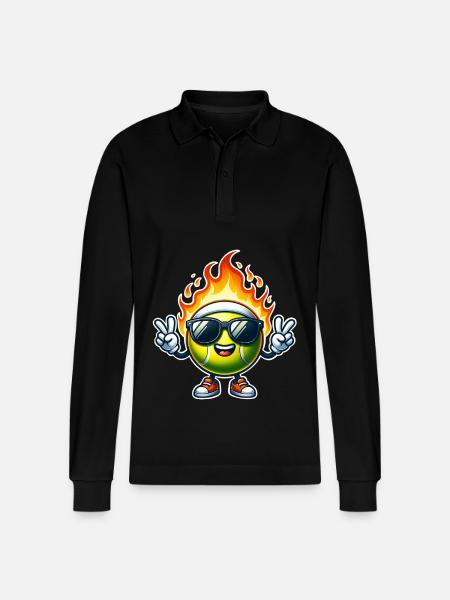 Tennis Fireball Flames - Stanley/Stella Organic Unisex Long-Sleeved Polo Shirt Prepster - black