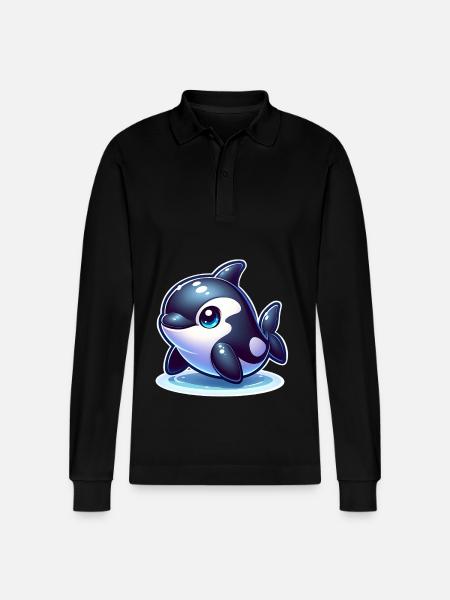 Orca Killer Whale - Stanley/Stella Organic Unisex Long-Sleeved Polo Shirt Prepster - black