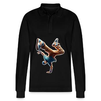 Breakdancing - Stanley/Stella Organic Unisex Long-Sleeved Polo Shirt Prepster - black - Front - Anna (173cm) & Nico (186cm)