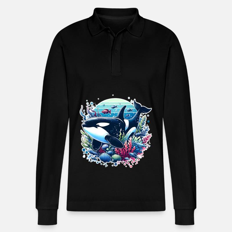 Orca Schwertwal - Stanley/Stella Unisex Bio-Langarm-Poloshirt Prepster - Schwarz