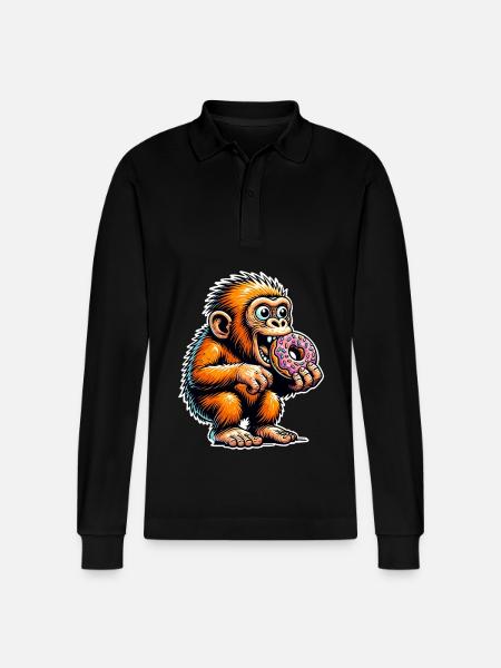 Neanderthal Donut - Stanley/Stella Organic Unisex Long-Sleeved Polo Shirt Prepster - black