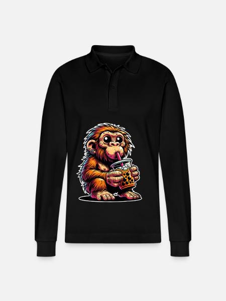 Neanderthal Bubble Tea - Stanley/Stella Organic Unisex Long-Sleeved Polo Shirt Prepster - black