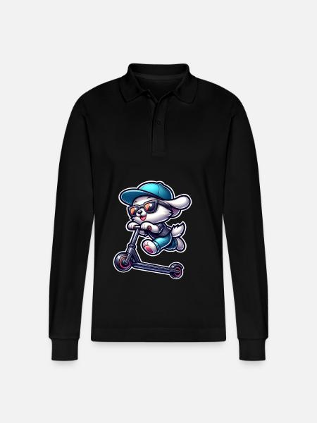 E-Scooter E-Scooter Scooter Dog - Stanley/Stella Organic Unisex Long-Sleeved Polo Shirt Prepster - black