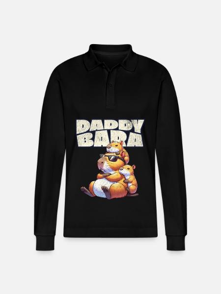Daddybara Capybara Father Dad - Stanley/Stella Organic Unisex Long-Sleeved Polo Shirt Prepster - black