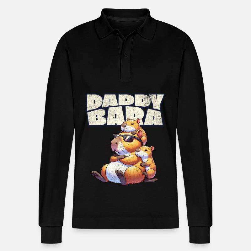 Daddybara Capybara Vater Papa - Stanley/Stella Unisex Bio-Langarm-Poloshirt Prepster - Schwarz