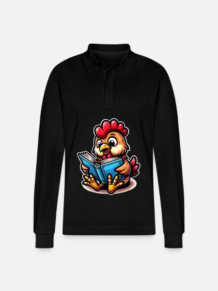 Chicken Reading Books Book Chickens - Stanley/Stella Organic Unisex Long-Sleeved Polo Shirt Prepster - black