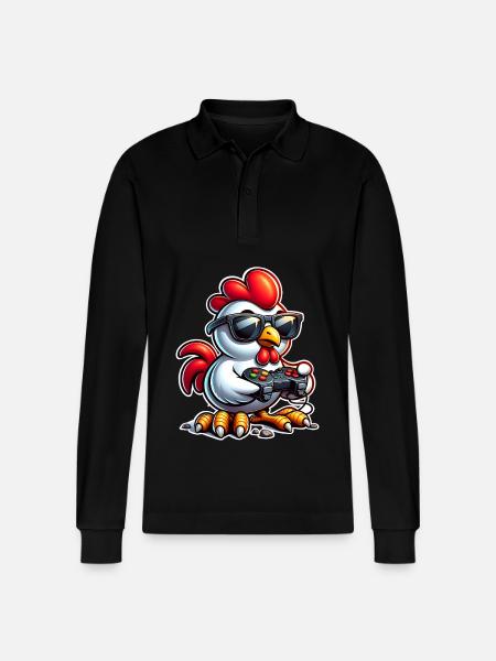 Chicken Gaming Gamer Nerd - Stanley/Stella Organic Unisex Long-Sleeved Polo Shirt Prepster - black