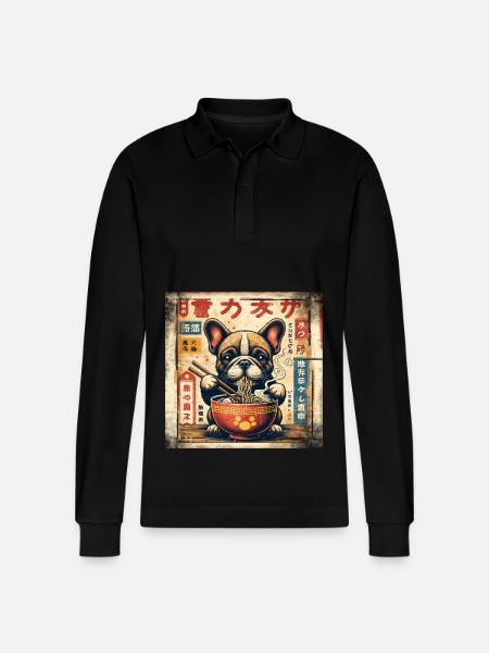 French Bulldog Ramen - Stanley/Stella Organic Unisex Long-Sleeved Polo Shirt Prepster - black