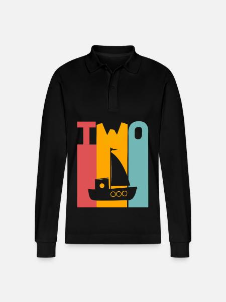 2nd Birthday Sailing Ship - Stanley/Stella Organic Unisex Long-Sleeved Polo Shirt Prepster - black