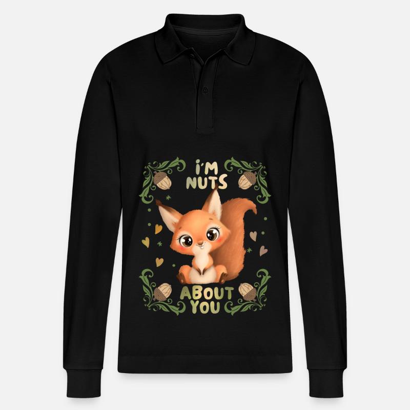 Eichhörnchen-Liebe, I'm-Nuts-About-You Spruch - Stanley/Stella Unisex Bio-Langarm-Poloshirt Prepster - Schwarz