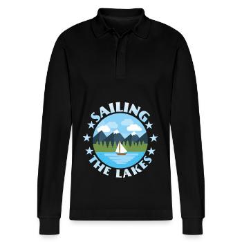 Sailor, sailboat, dinghy, funny saying - Stanley/Stella Organic Unisex Long-Sleeved Polo Shirt Prepster - black - Front - Anna (173cm) & Nico (186cm)