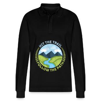 Wandern, Bergwandern, Trekken, Trekking-Design - Stanley/Stella Unisex Bio-Langarm-Poloshirt Prepster - Schwarz - Vorne - Anna (173cm) & Nico (186cm)