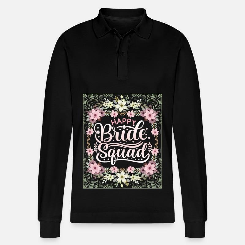 Happy-Bride-Squad, Team Bride, Dicton, Calligraphie - Polo à manches longues bio PREPSTER Stanley/Stella Unisexe - noir