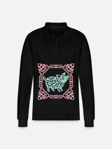 Grisens år, kinesiskt horoskop Kina - Ekologisk långärmad pikétröja Prepster unisex från Stanley/Stella - svart