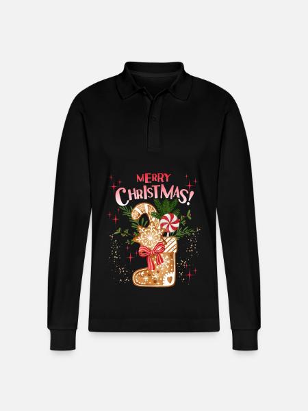 Christmas Gingerbread Boots, St. Nicholas - Stanley/Stella Organic Unisex Long-Sleeved Polo Shirt Prepster - black