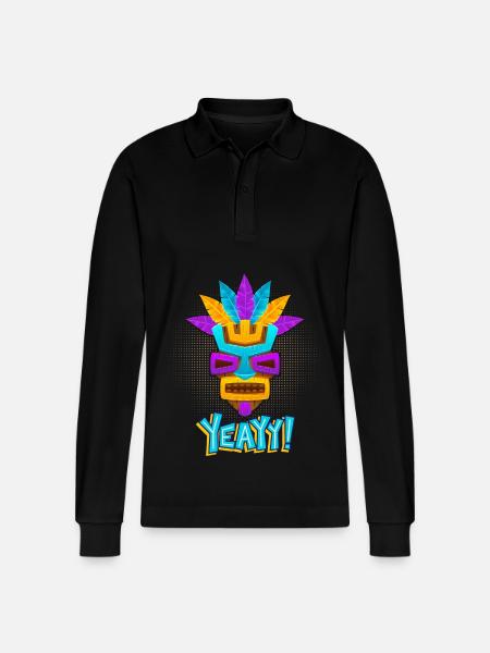 Aztecs, Mayan culture, tribal culture folklore mask - Stanley/Stella Organic Unisex Long-Sleeved Polo Shirt Prepster - black