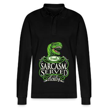 Dinosaurier, Sarkasmus, lustiger Spruch Typografie - Stanley/Stella Unisex Bio-Langarm-Poloshirt Prepster - Schwarz - Vorne - Anna (173cm) & Nico (186cm)