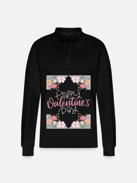 Saint-Valentin, Joyeuse-Saint-Valentin, dicton, fleurs - Polo à manches longues bio PREPSTER Stanley/Stella Unisexe - noir