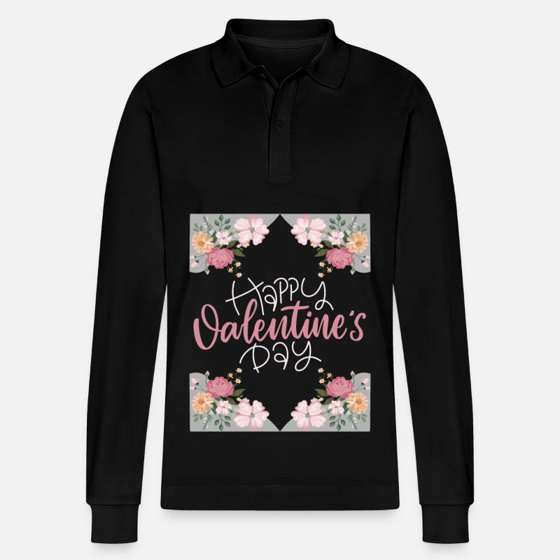 Saint-Valentin, Joyeuse-Saint-Valentin, dicton, fleurs - Polo à manches longues bio PREPSTER Stanley/Stella Unisexe - noir