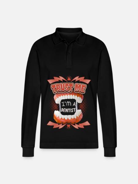 Dentist, funny saying with teeth - Stanley/Stella Organic Unisex Long-Sleeved Polo Shirt Prepster - black